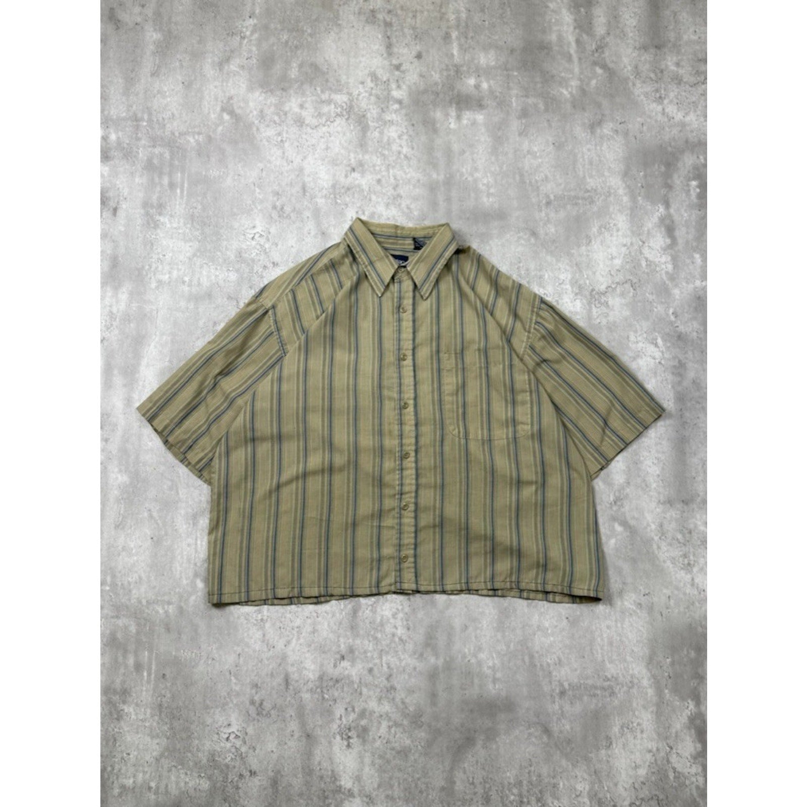 VTG Puritan Single Pocket Striped Reworked Cropped Button Up Shirt Size Large