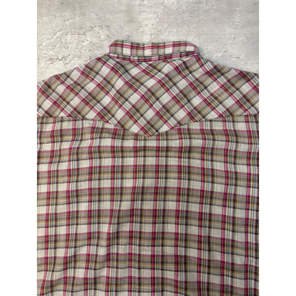 Vintage Wrangler Western Pearl Snap Plaid Cropped Button Up Shirt Size 2XL