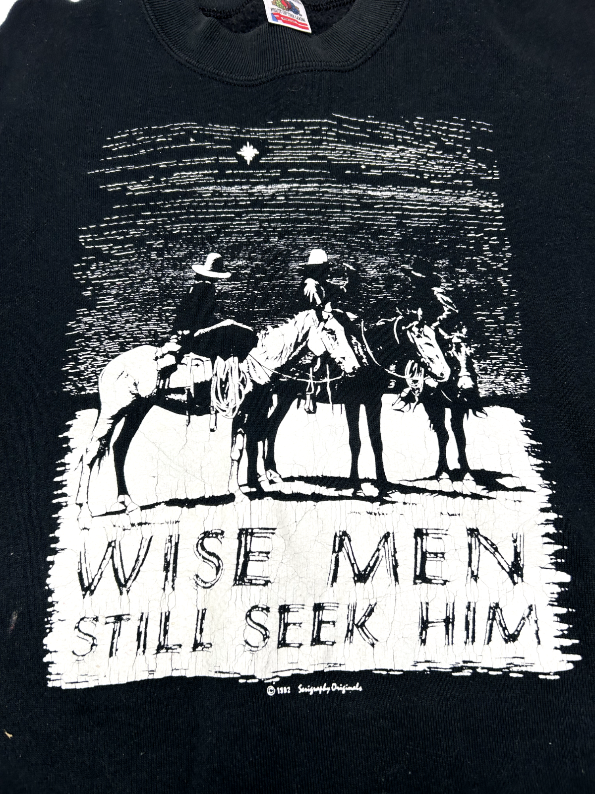 Vintage 1992 Wise Men Will Seek Him Cowboy Graphic Sweatshirt Size 2XL 90s