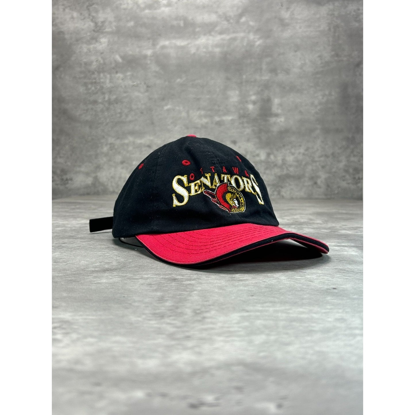 Vintage 90s Ottawa Senators NHL Embroidered Logo Spellout Strapback Hat OSFA