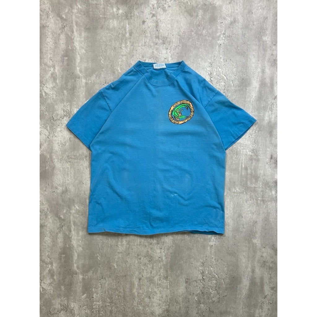 Vintage 90s O'Neill Cartoon Surfer Graphic Blue T-Shirt Size XL