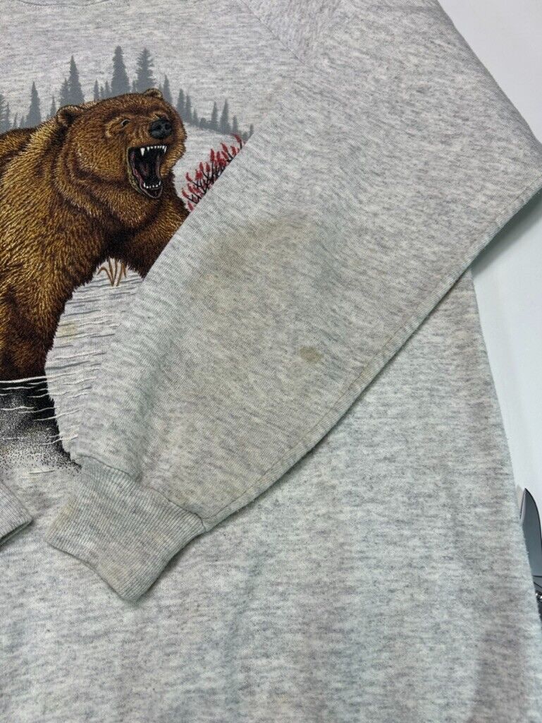 Vintage 1989 Grizzly Bear Nature Graphic Crewneck Sweatshirt Size XL