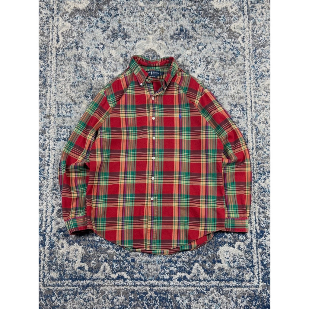 Vintage Polo Ralph Lauren Embroidered Pony Plaid Button Up Shirt Size Large