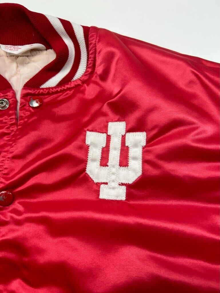 Vintage 80s Indiana Hosiers NCAA Embroidered Satin Varsity Jacket Size Large Red