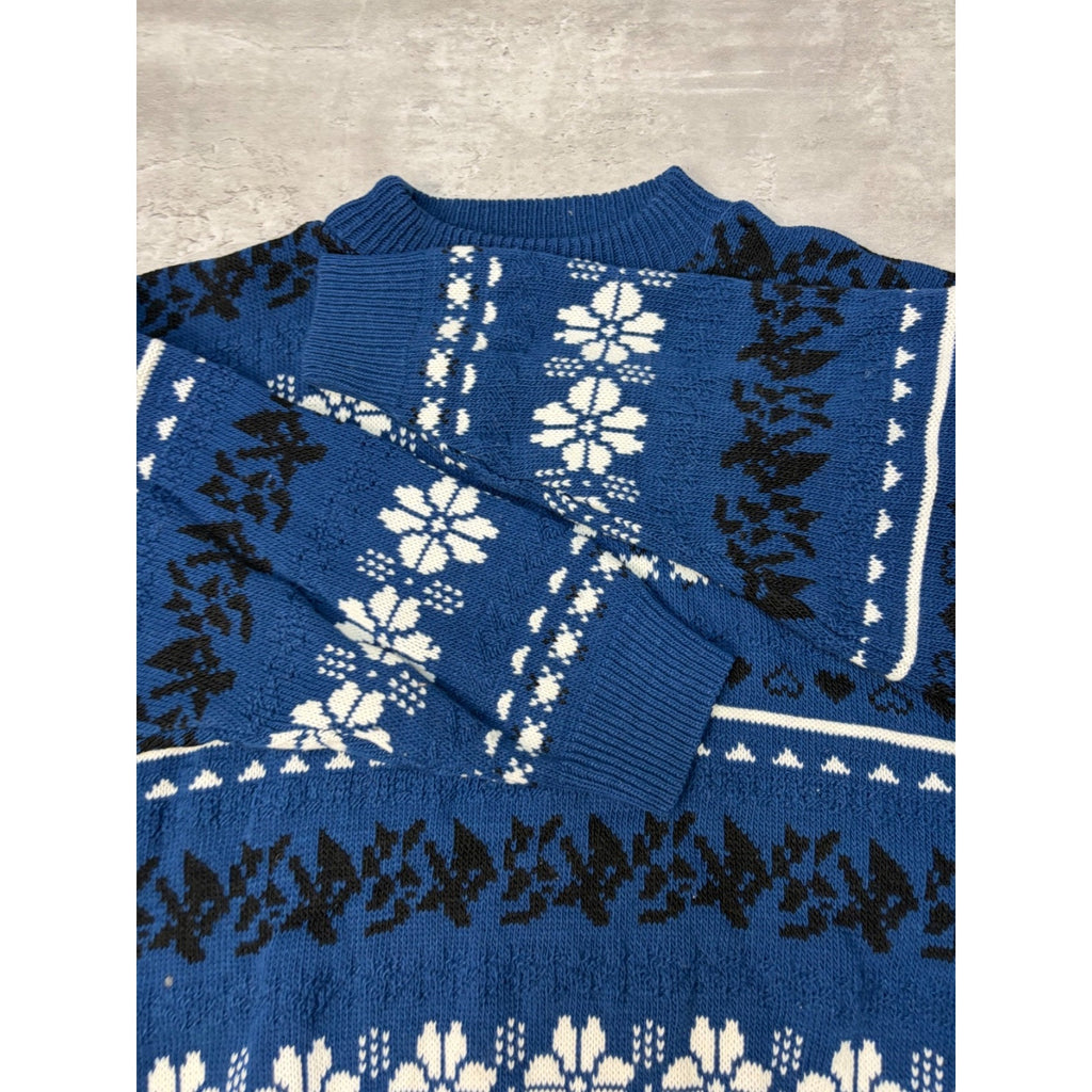 Vintage 90s Abstract Flower Striped Pullover Ribbed Knit Sweater Size Medium