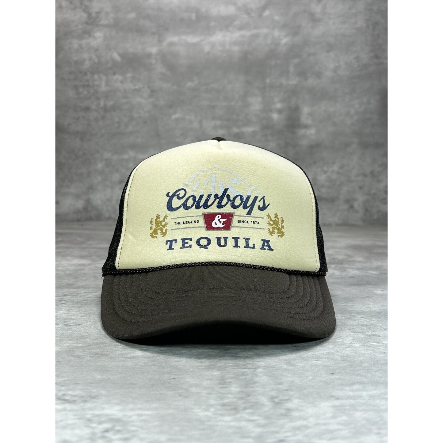 Vintage Cowboys & Tequila Parody Graphic Spellout Trucker Snapback Hat OSFA