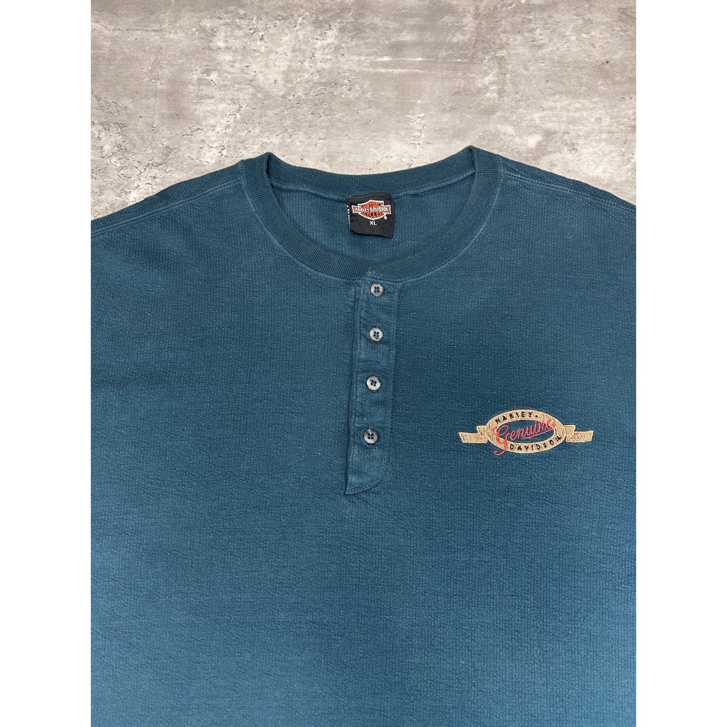 Vintage Harley Davidson Embroidered 1/4 Button Long Sleeve T-Shirt Size XL