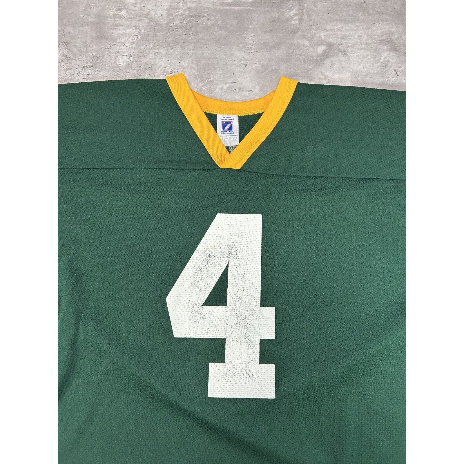 Vintage 90s Brett Favre #4 Green Bay Packers NFL Logo 7 Jersey Size Large Green