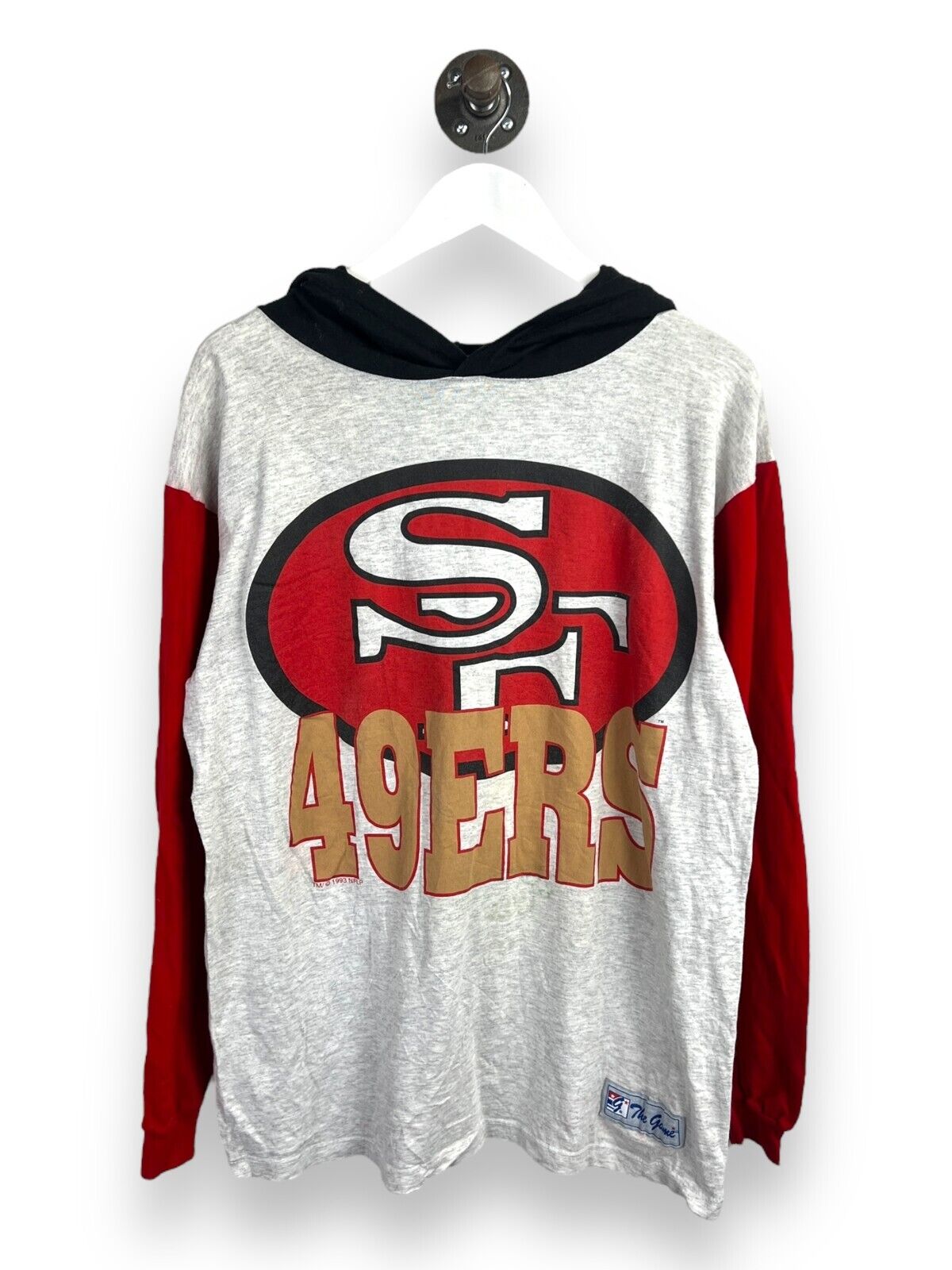 Vintage 1993 San Fransisco 49ers NFL Big Graphic Hooded T-Shirt Size Large 90s