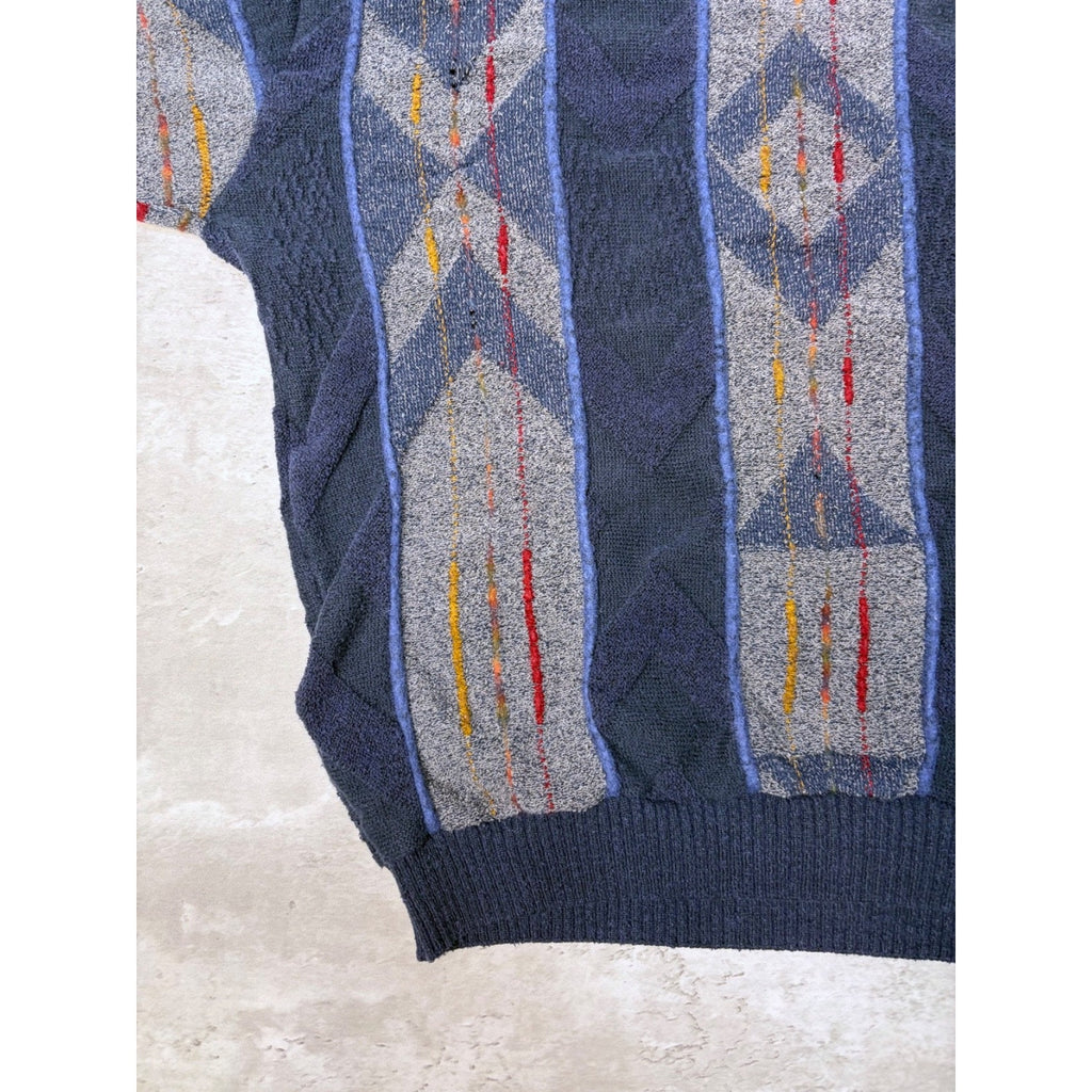 Vintage Tosani 3D Knit Style Textured Pattern Striped Sweater Size Large