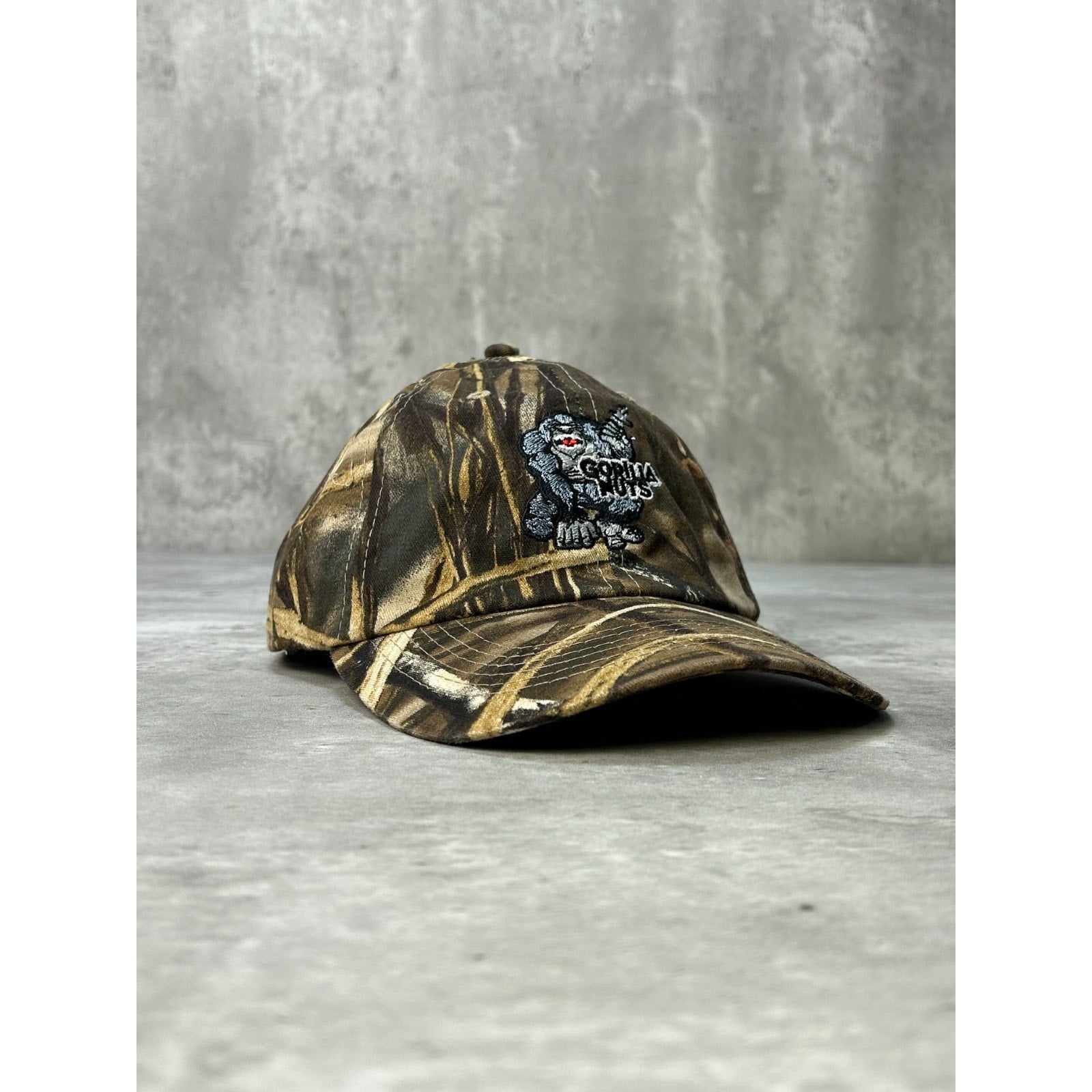 Vintage Gorilla Nuts Embroidered Logo Hunting Camo Strapback Hat OSFA