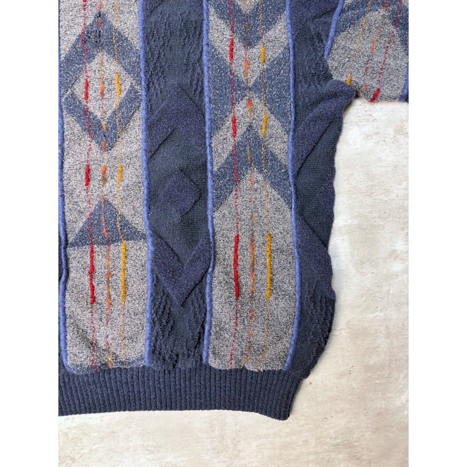 Vintage Tosani 3D Knit Style Textured Pattern Striped Sweater Size Large