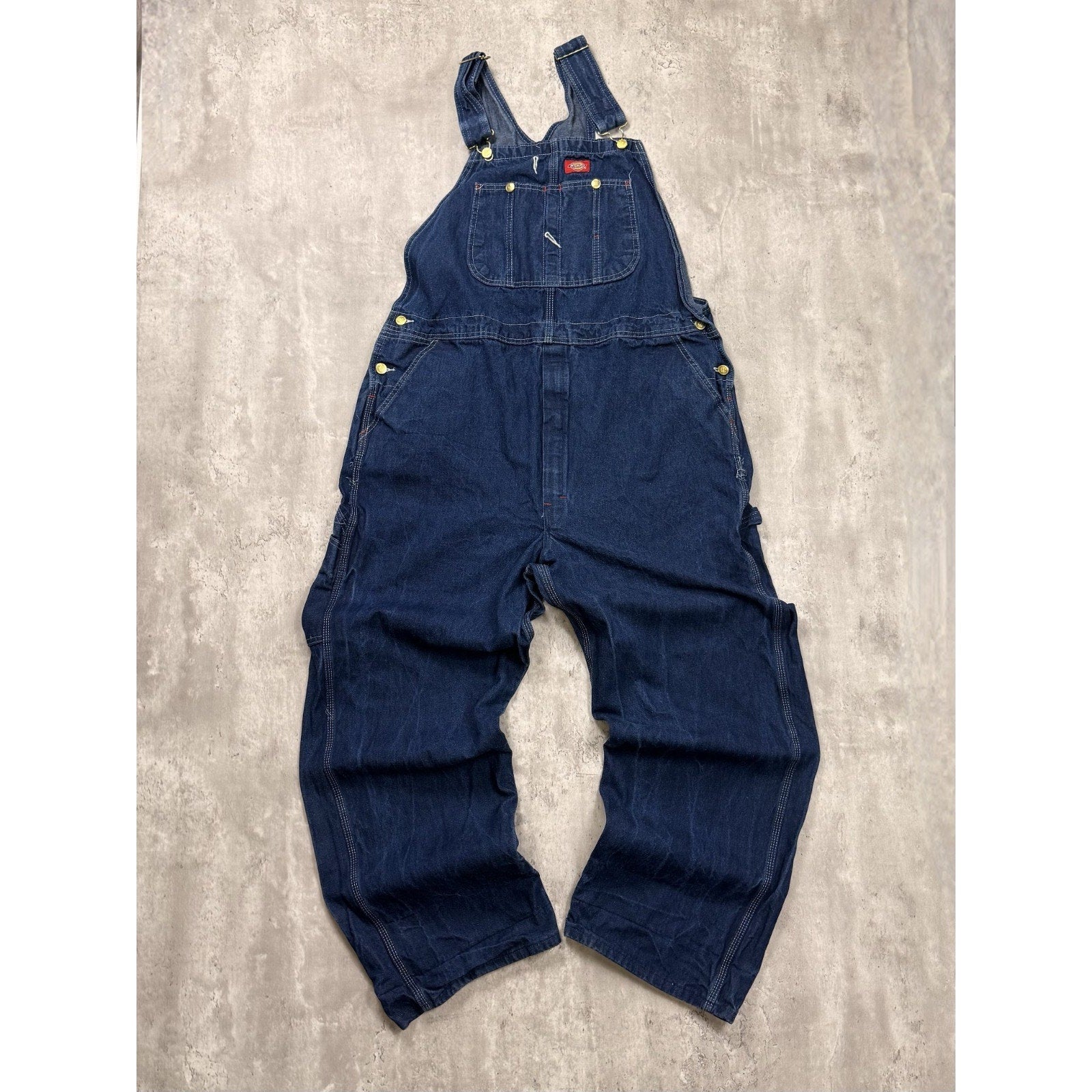 Vintage Dickies Dark Wash Denim Workwear Carpenter Overalls Size 42