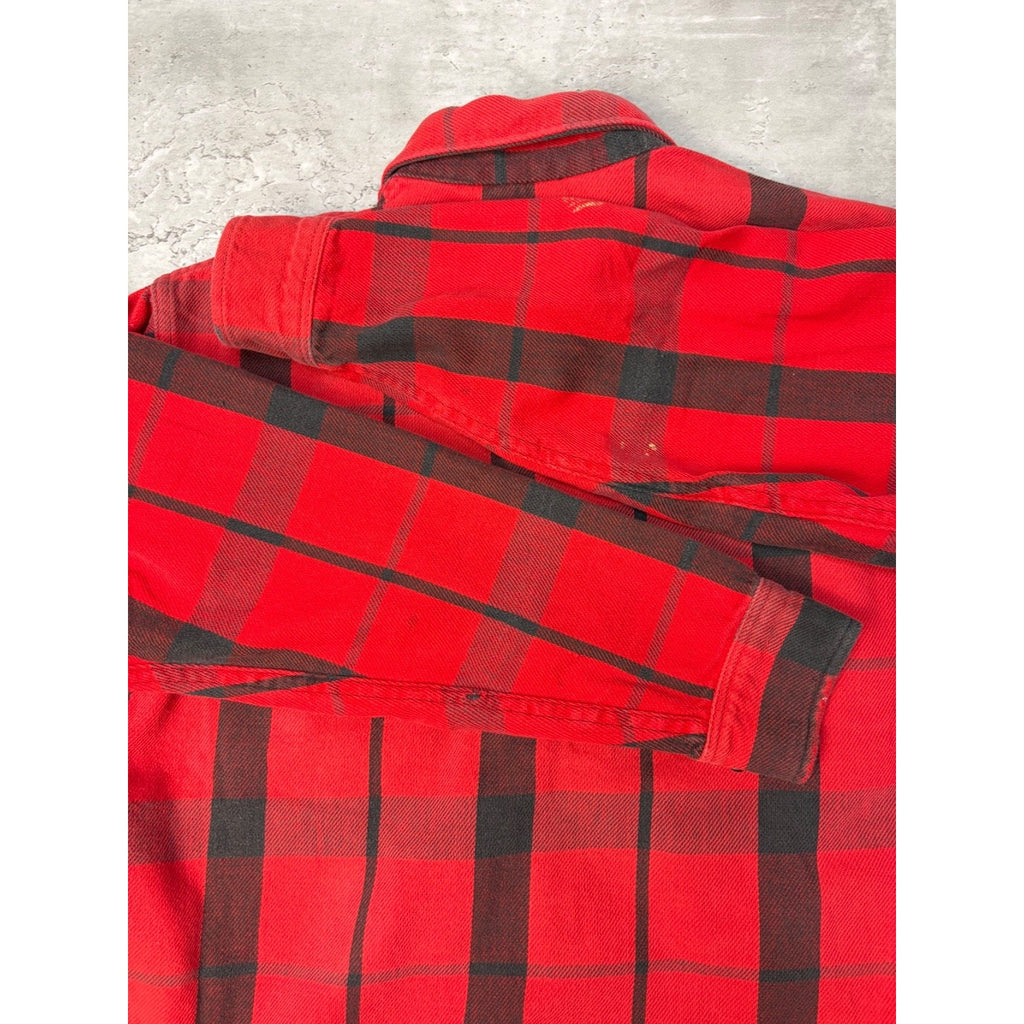Vintage 1970s St Johns Bay By Big Mac Red Plaid Print Button Up Shirt Sz Large