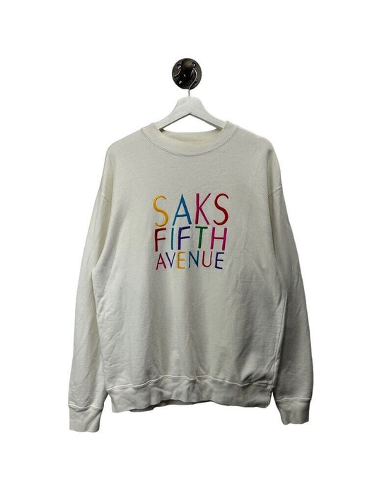 Vintage Saks Fifth Avenue Embroidered Crewneck Sweatshirt Size Medium White