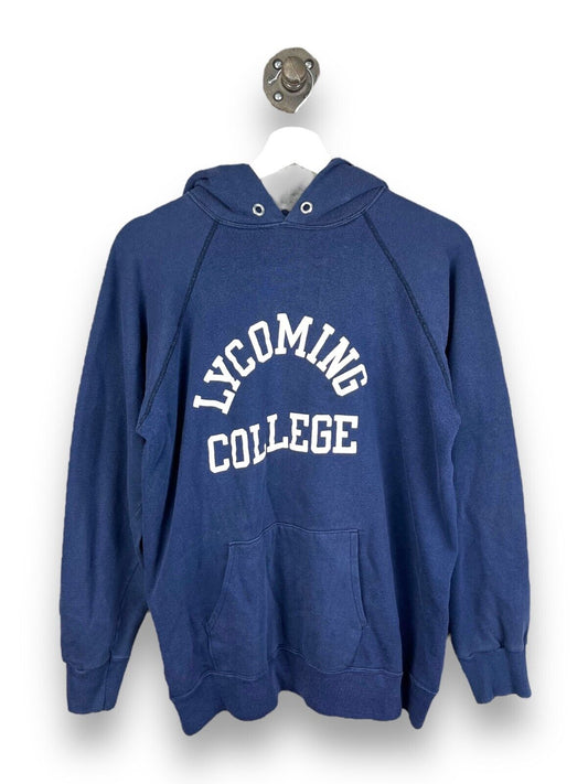 Vintage 80s Champion Lycoming College Warriors Hooded Sweatshirt Size XL Blue