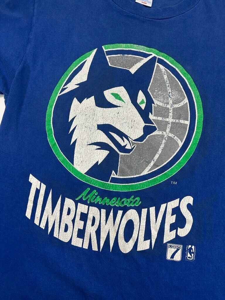 Vintage 80s Minnesota Timberwolves NBA Logo Graphic Spellout T-Shirt Sz Medium