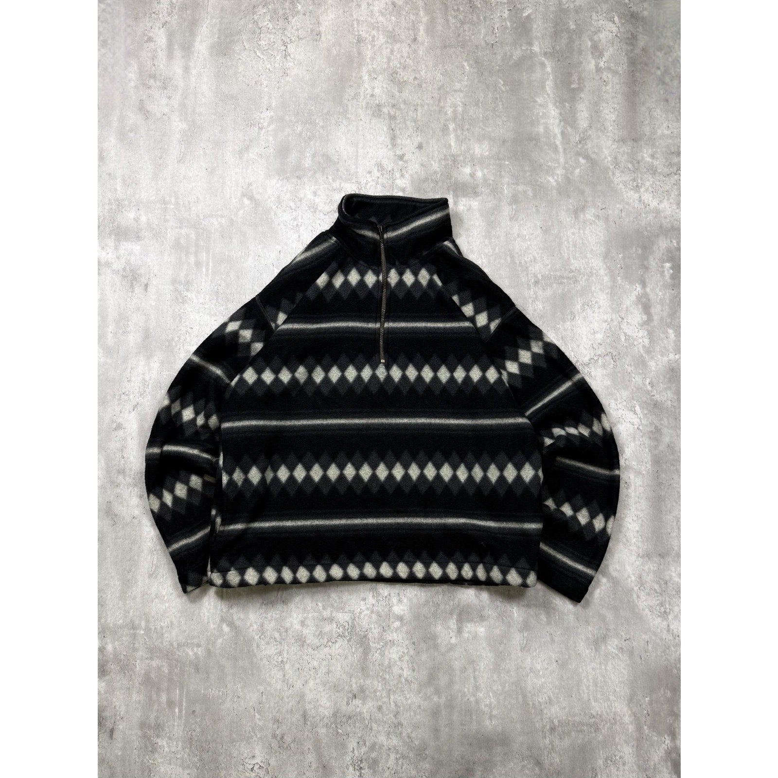 Vintage M.E Sport Geometric Stripe Pattern 1/2 Zip Fleece Sweatshirt Size Large