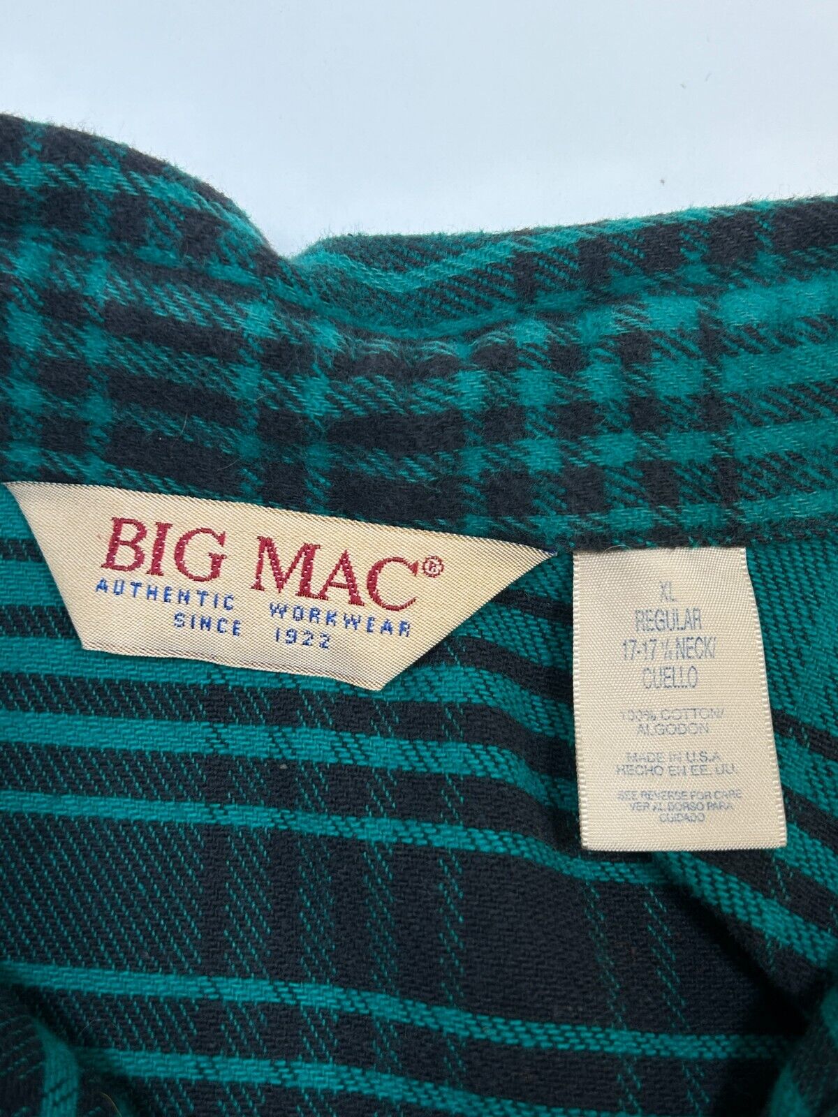 Vintage Big Mac Plaid Flannel Double Pocket Button Up Shirt Size XL Made In USA