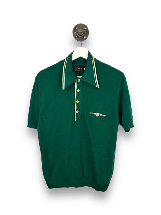 Vintage 60s/70s Banlon Quarter Button Pocket Polo Button Up T-Shirt Size Medium