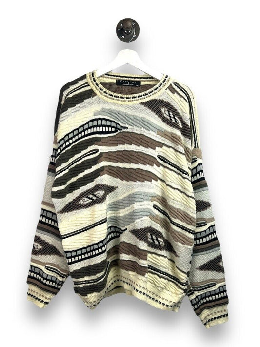 Vintage Protege 3D Knit Abstract Pattern Pullover Knit Sweater Sz XL Multicolor