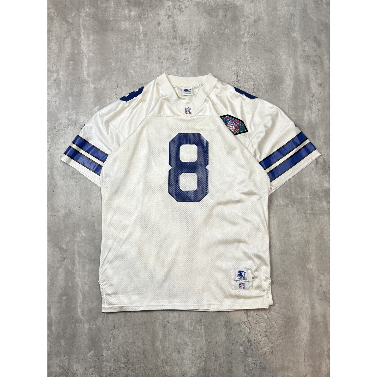 Vintage 90s Troy Aikman #8 Dallas Cowboys NFL Starter 75 Anni Football Jersey XL
