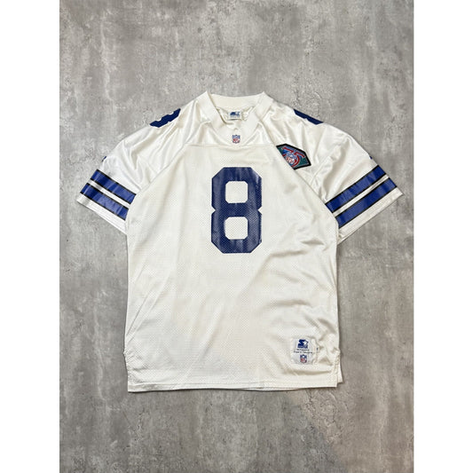 Vintage 90s Troy Aikman #8 Dallas Cowboys NFL Starter 75 Anni Football Jersey XL