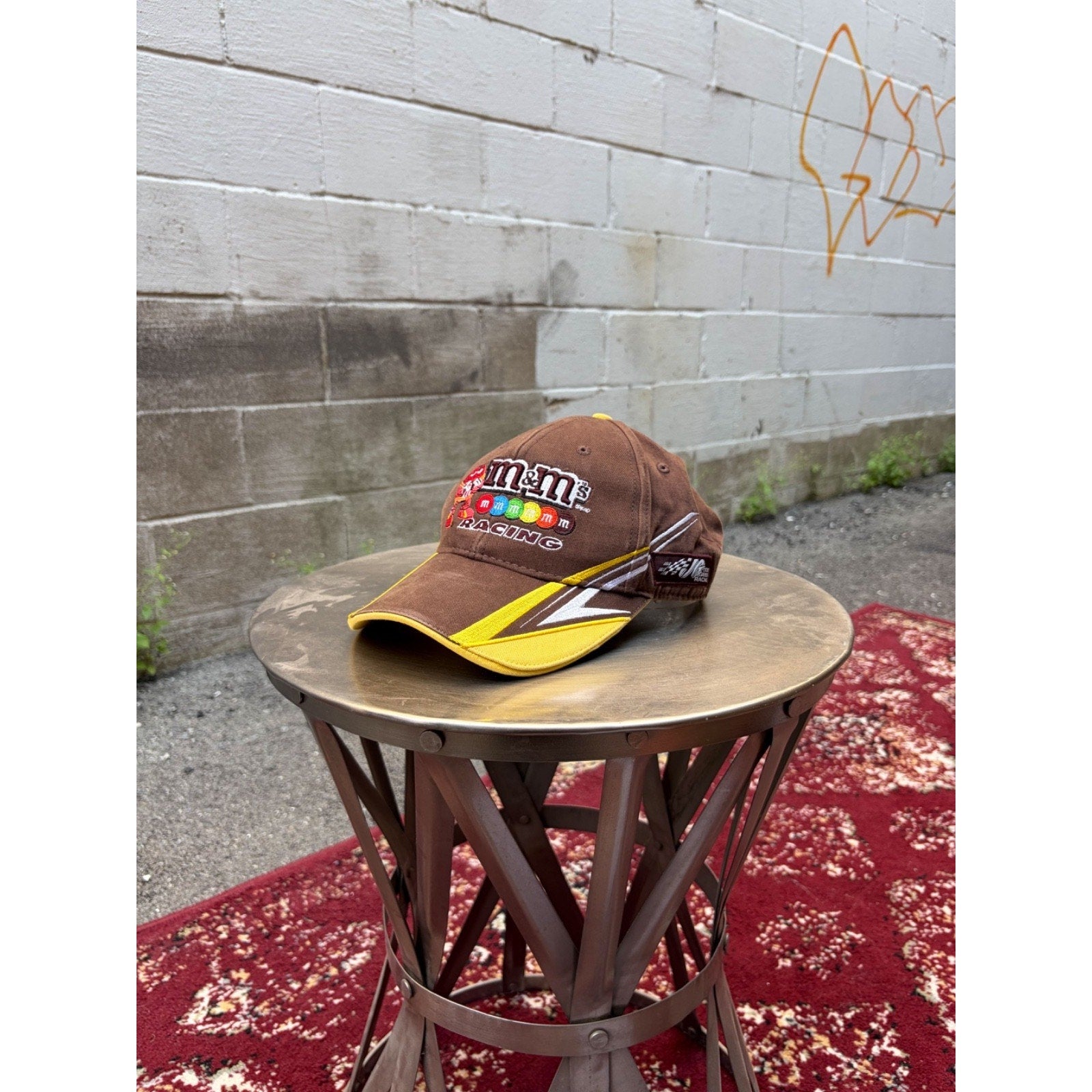 Vintage M&M Racing Embroidered Mascot Graphic Spellout Strapback Hat OSFA