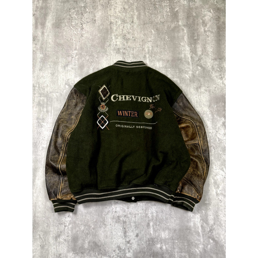 Vintage 90s Chevignon Winter Embroidered Spellout Varsity Bomber Jacket Size XL