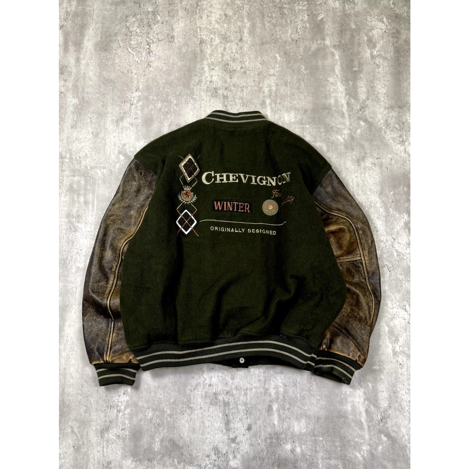 Vintage 90s Chevignon Winter Embroidered Spellout Varsity Bomber Jacket Size XL