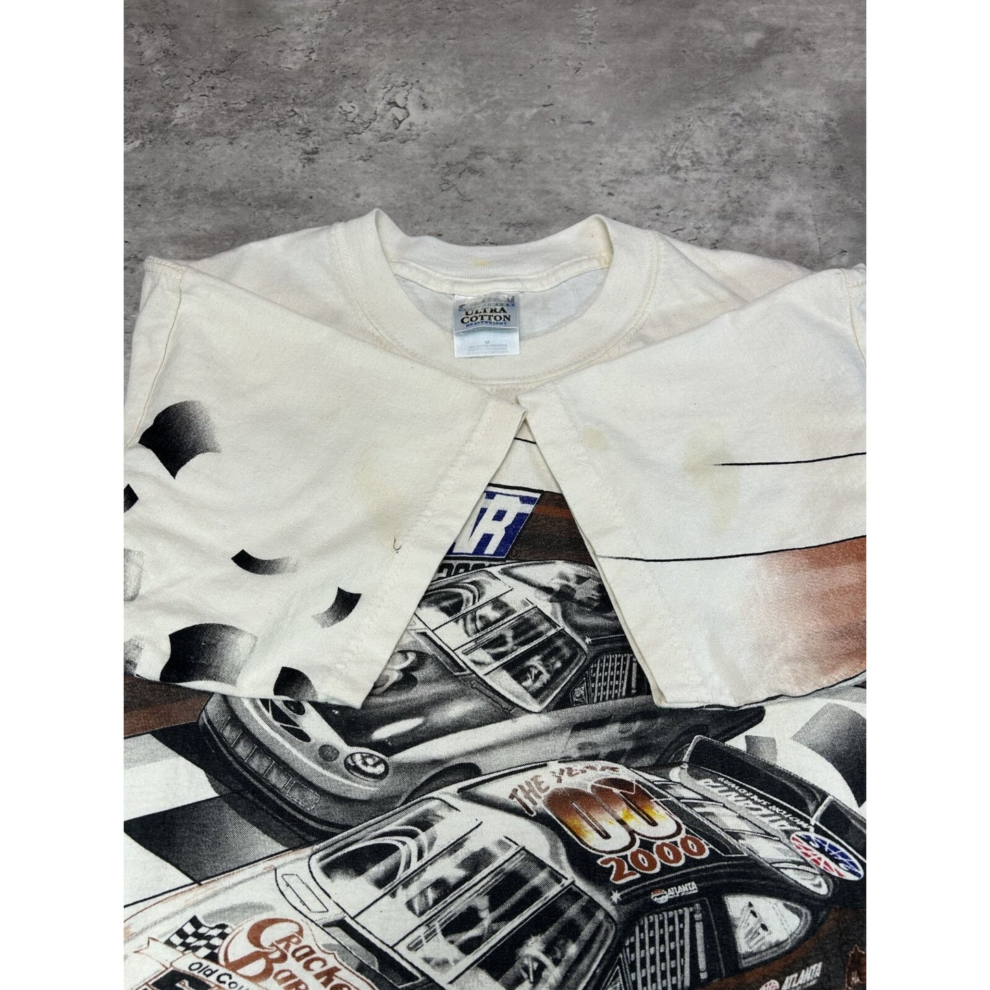 Vintage 90s Nascar Cracker Barrel 500 All Over Print Graphic T-Shirt Size Medium