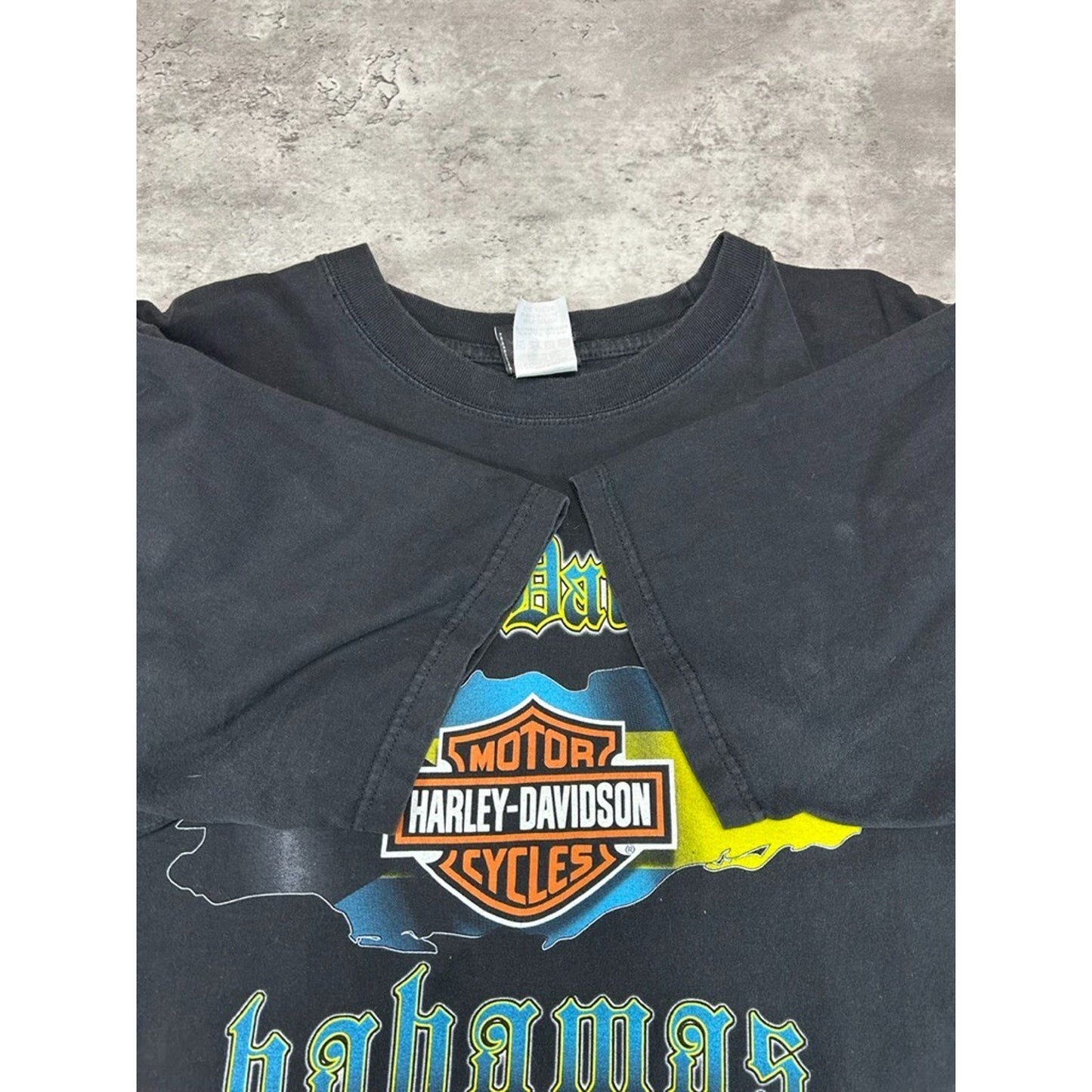 Vintage Harley Davidson Bahamas Spellout Logo Graphic T-shirt Size XL Black