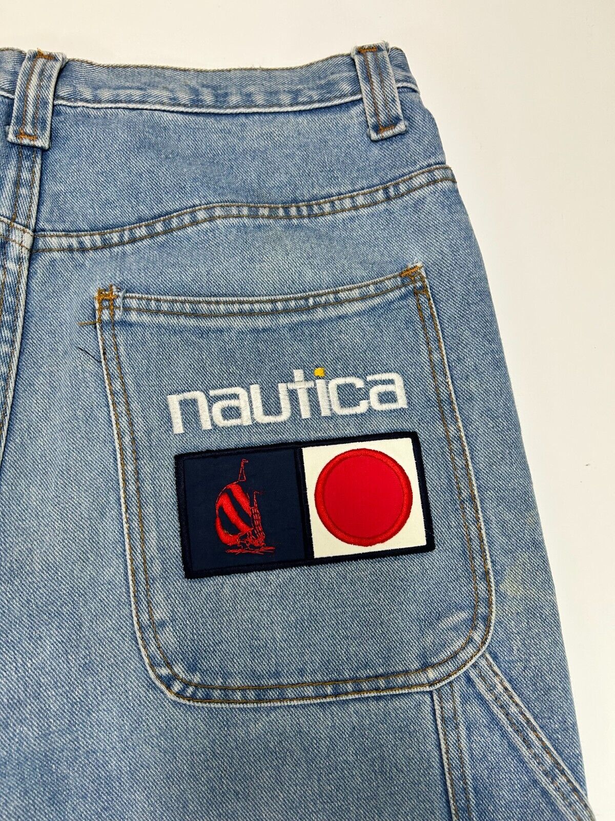 Vintage Nautica Jeans Light Wash Denim Carpenter Pants Size 35W Blue