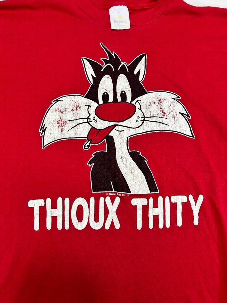 Vintage 90s Looney Tunes Sylvester The Cat Thioux Thity T-Shirt Size Medium Red