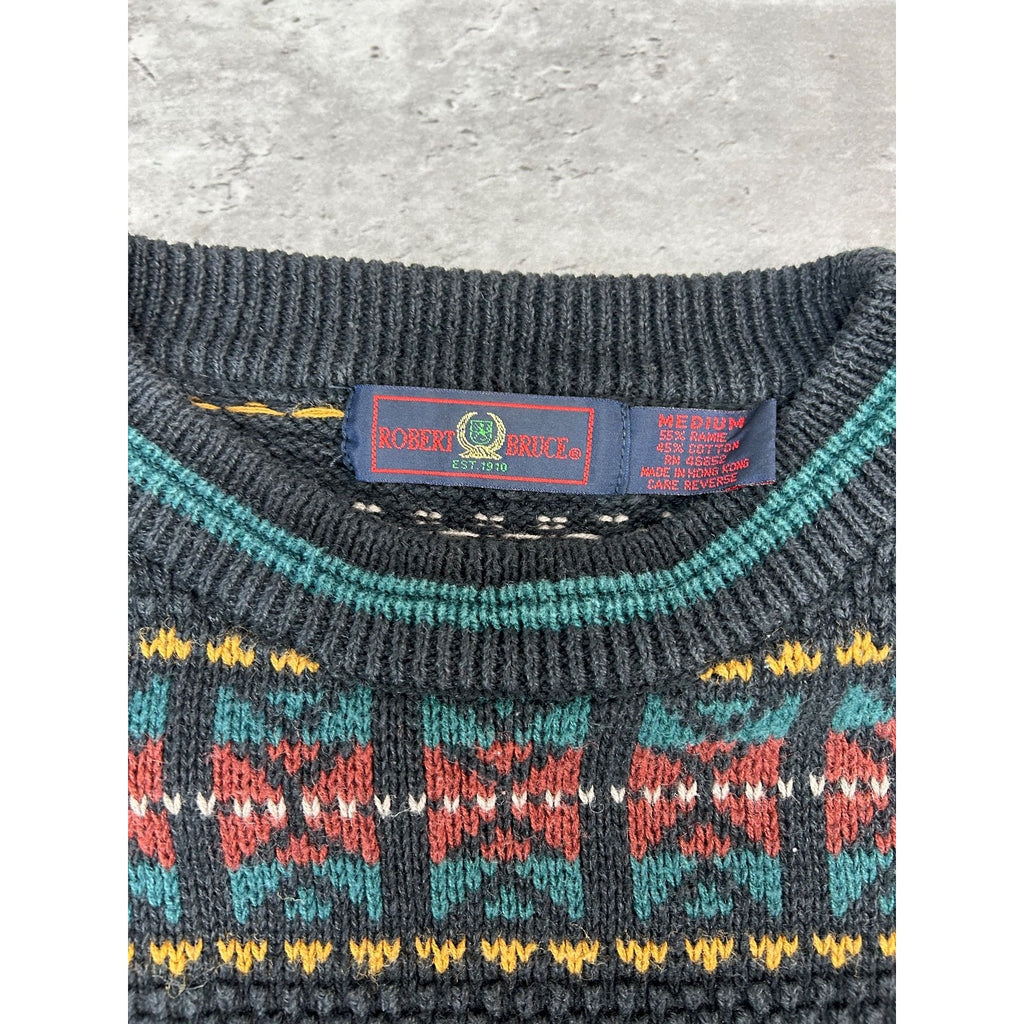 Vintage 90s Robert Bruce Abstract Striped Pullover Knit Sweater Size Medium