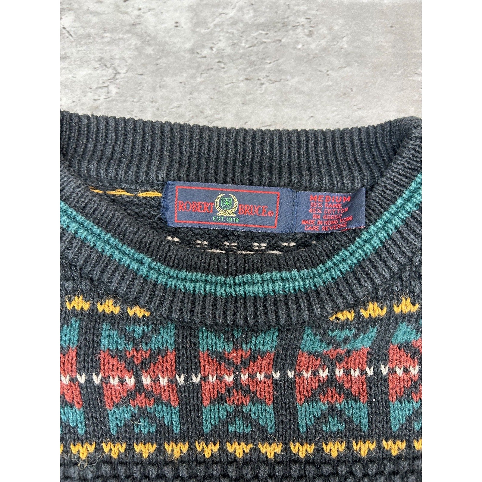 Vintage 90s Robert Bruce Abstract Striped Pullover Knit Sweater Size Medium
