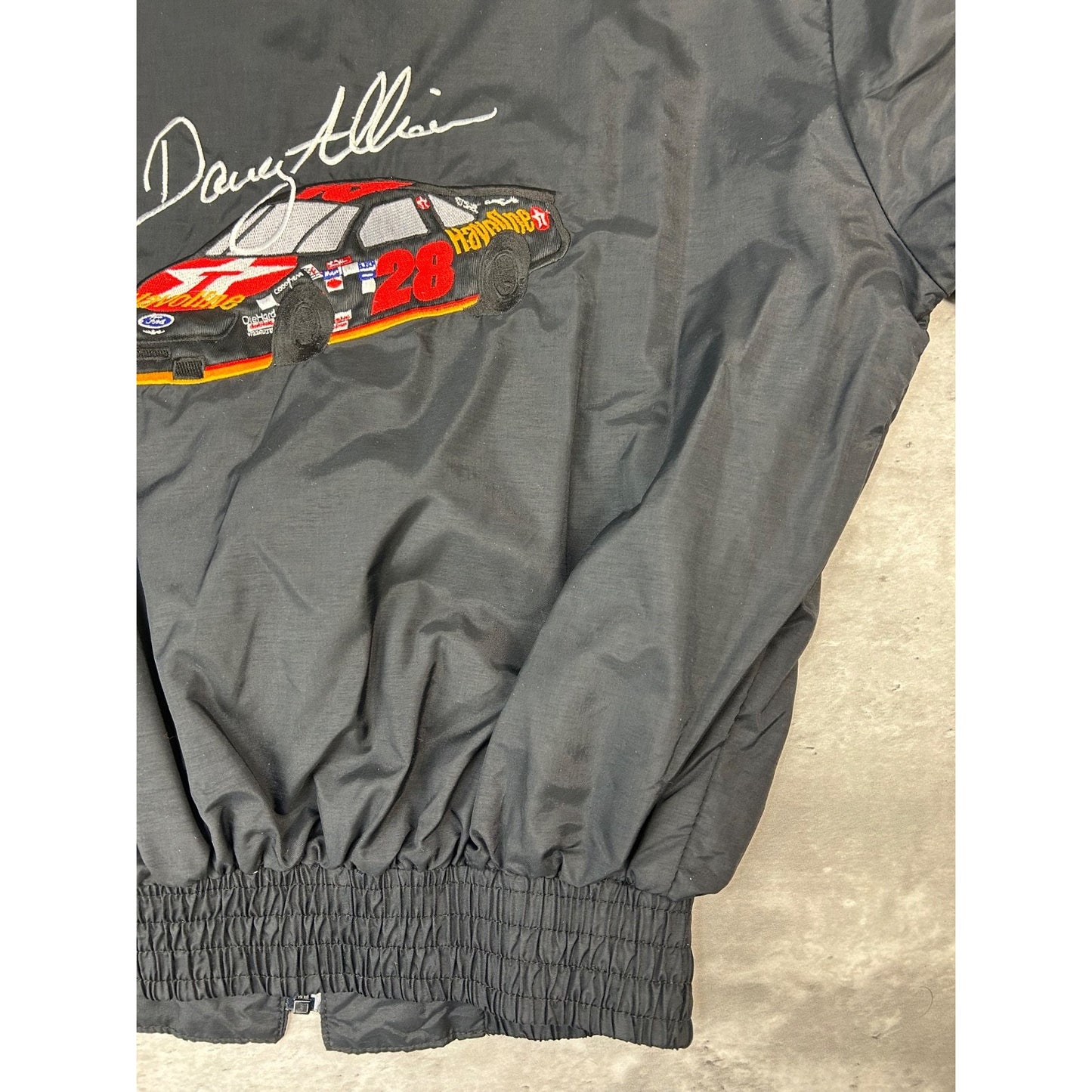 Vintage 90s Davey Allison #28 Embroidered Nascar Racing Bomber Jacket Size Large