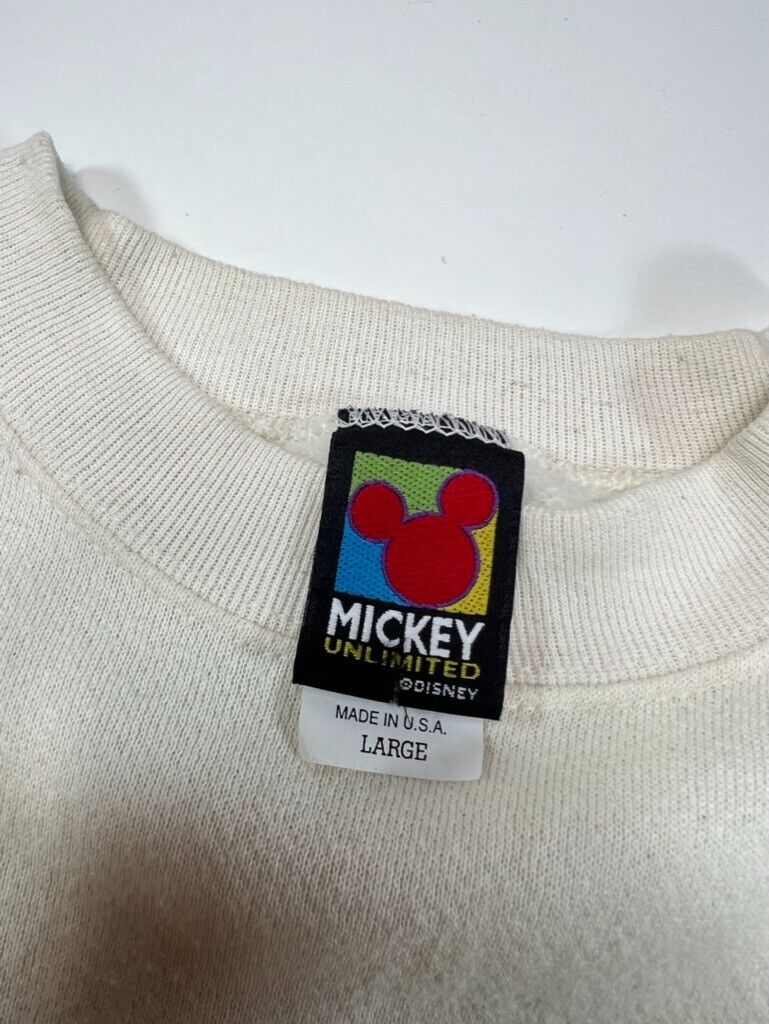 Vintage Mickey Unlimited Disney White Blank Crewneck Sweatshirt USA Size Large