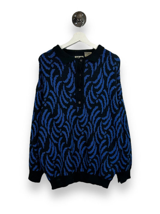 Vintage 90s Snap Abstract Print 1/4 Button Collared Knit Sweater Size XL