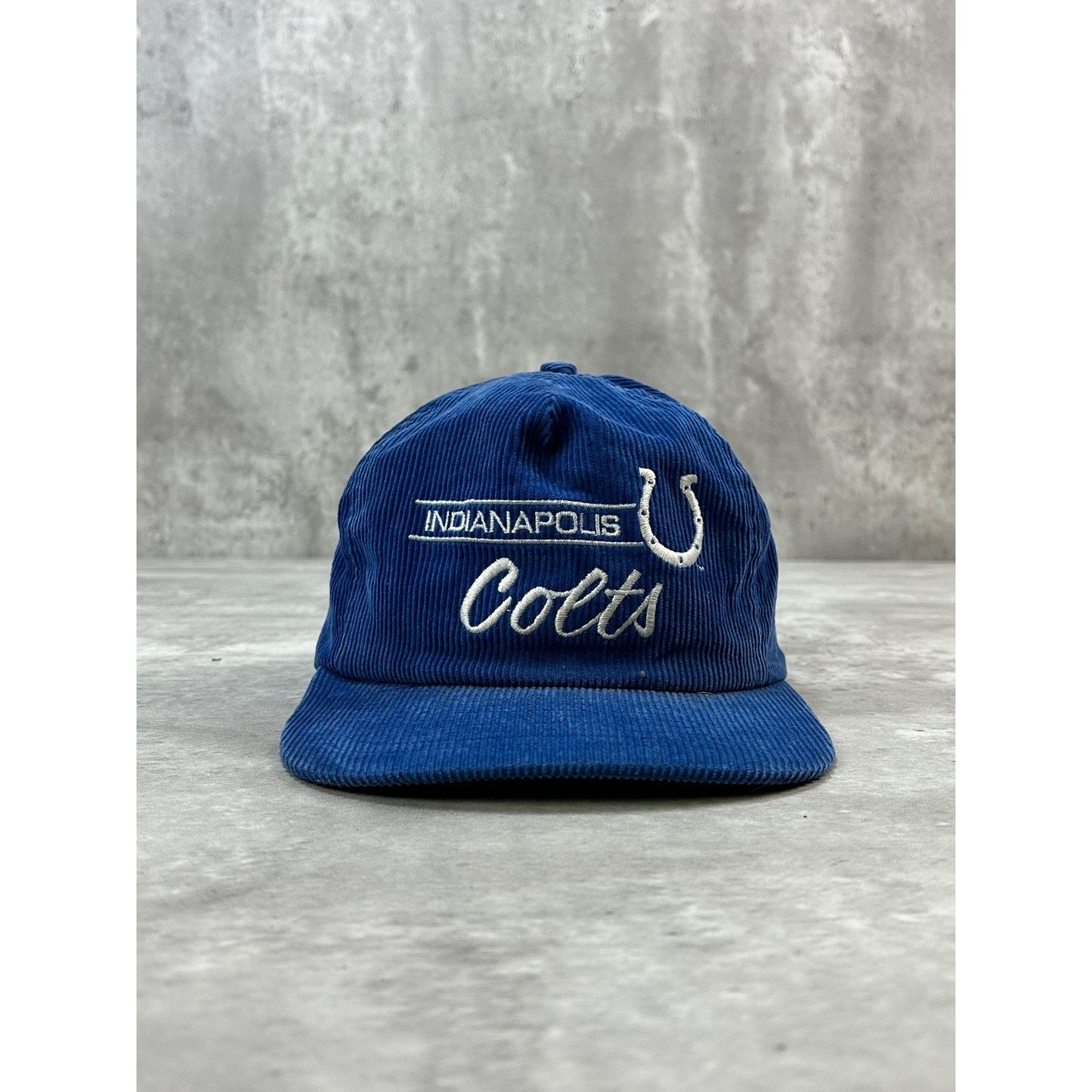 VTG 90s Indianapolis Colts NFL Embroidered Spellout Corduroy Snapback Hat OSFA