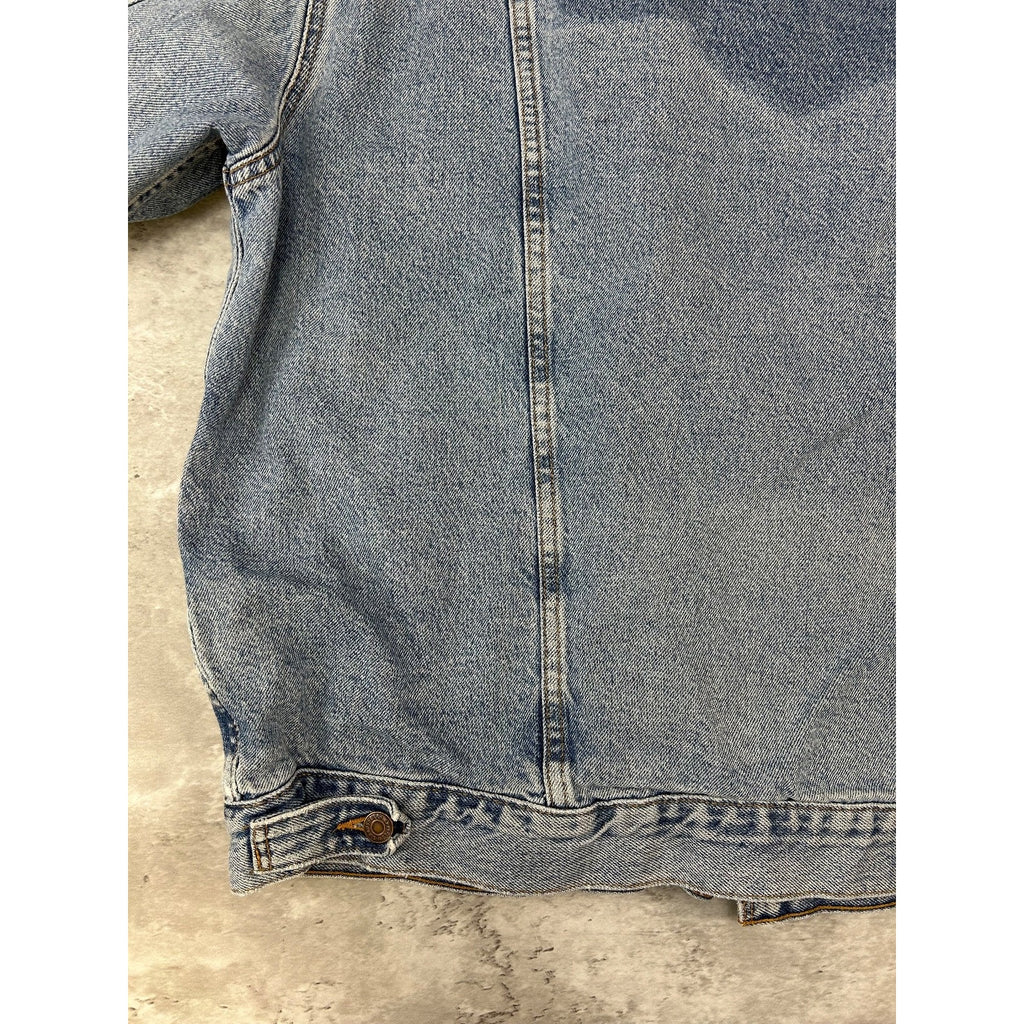VTG 90s Levis Plaid Lined Red Tab Light Wash Denim Type 3 Trucker Jacket Size XL