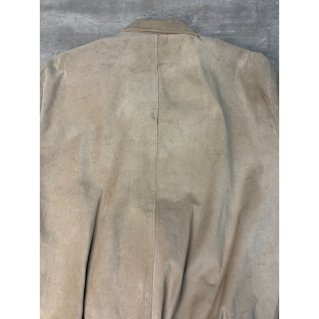 Vintage 90s Suede Earth Tone Full Zip Collared Bomber Jacket Size XL
