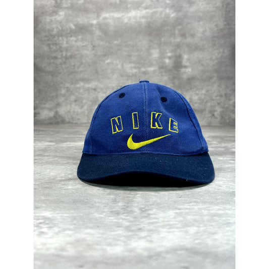 Vintage 90s Nike Embroidered Swoosh Spellout Snapback Hat OSFA Blue YOUTH