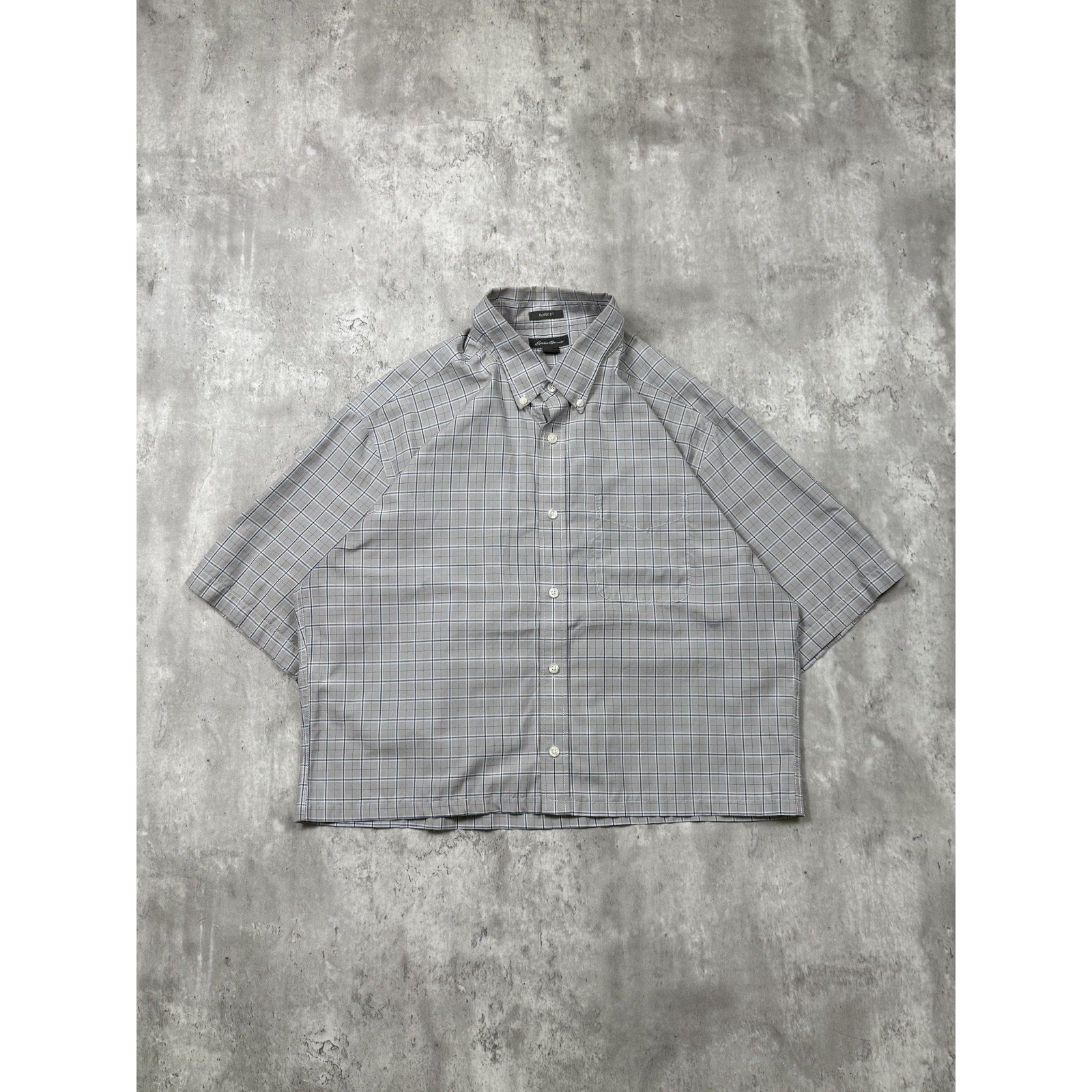 Vintage Eddie Bauer Plaid Single Pocket Reworked Cropped Button Up Shirt Size LT