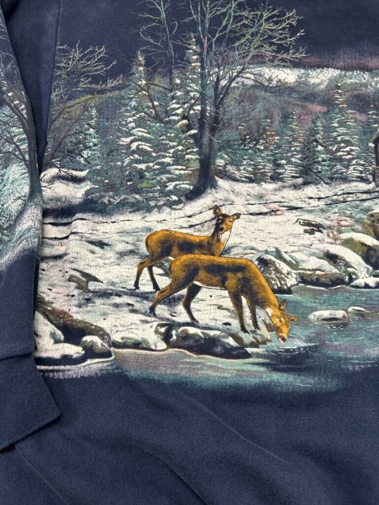 Vintage 90s Winter Carriage Ride Landscape AOP Graphic Sweatshirt Size Medium