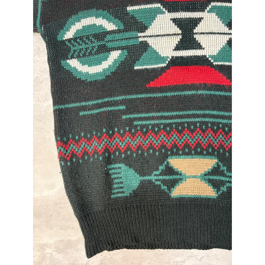 Vintage 80s/90s Weekender Aztec Pattern Print Pullover Knit Sweater Size Small