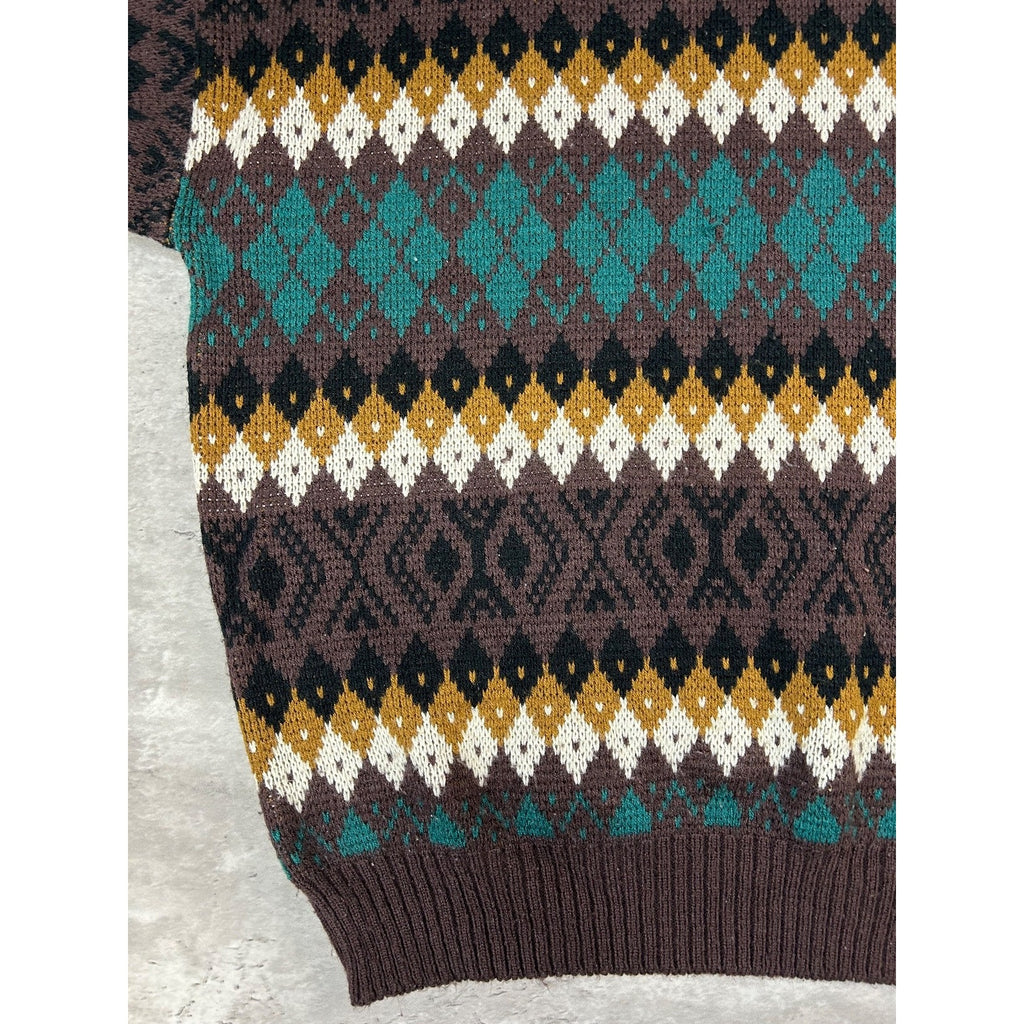 Vintage 90s Jonathan Bryan Diamond Stripe Print Pullover Knit Sweater Sz Medium