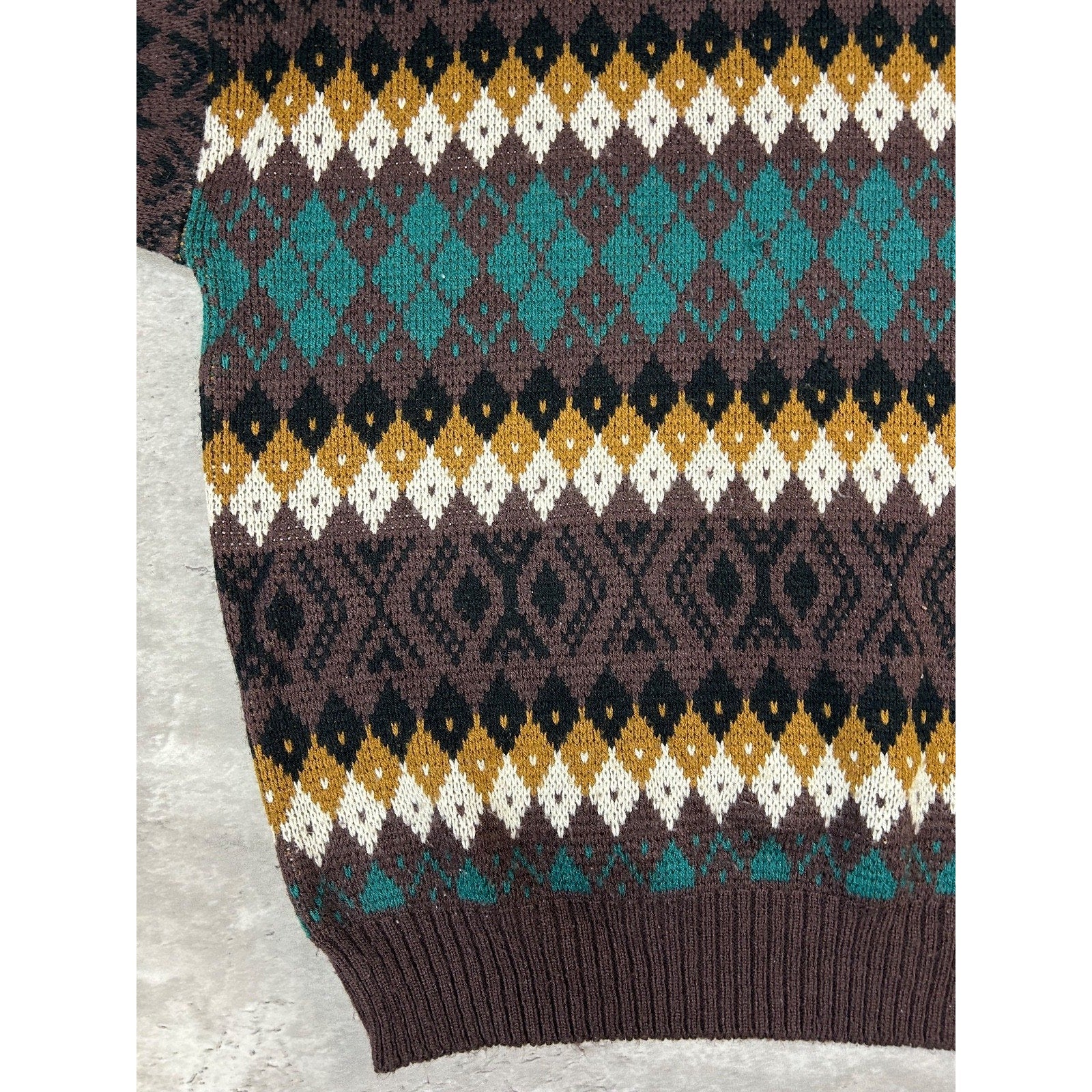 Vintage 90s Jonathan Bryan Diamond Stripe Print Pullover Knit Sweater Sz Medium