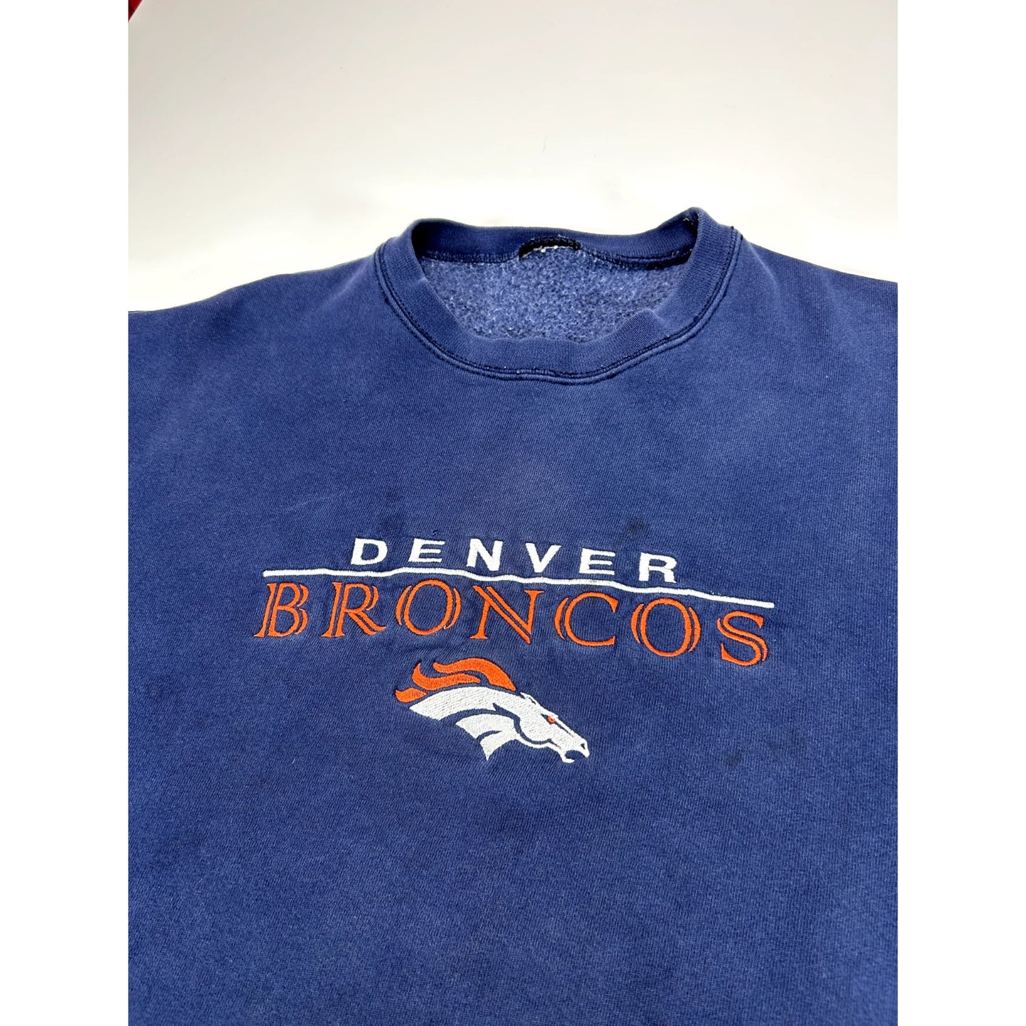 Vintage Denver Broncos NFL Embroidered Spell Out Sweatshirt Size Large