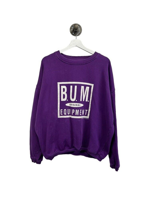 Vintage 1992 BUM Equipment Graphic Spellout Sweatshirt Size Medium 90s Purple